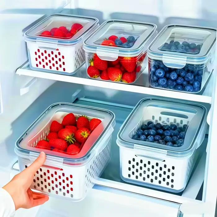 Lot de 6 Contenants de Rangement Grande Capacité pour Fruits avec Passoire Amovible pour Réfrigérateur