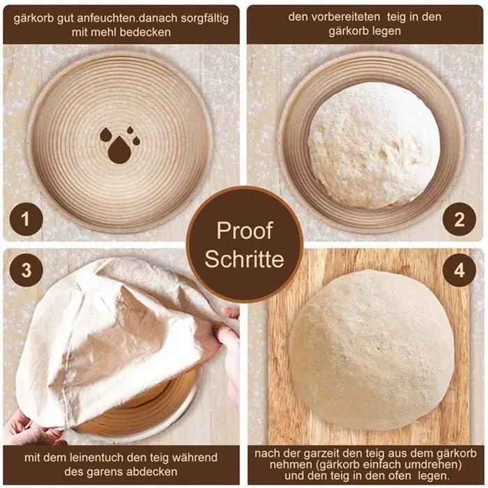 ABUN-ensemble rond, 4 paniers à levure pour pain et pâte à pain, panier d'épreuve Banneton avec Inserts en lin, ensemble de grattoir à pâte rond