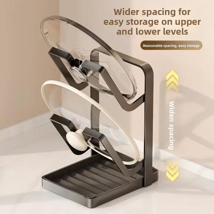 Support de rangement superposé pour couvercles de casseroles et planches à découper en acier au carbone, pour comptoir de cuisine, avec plateau d'égouttage