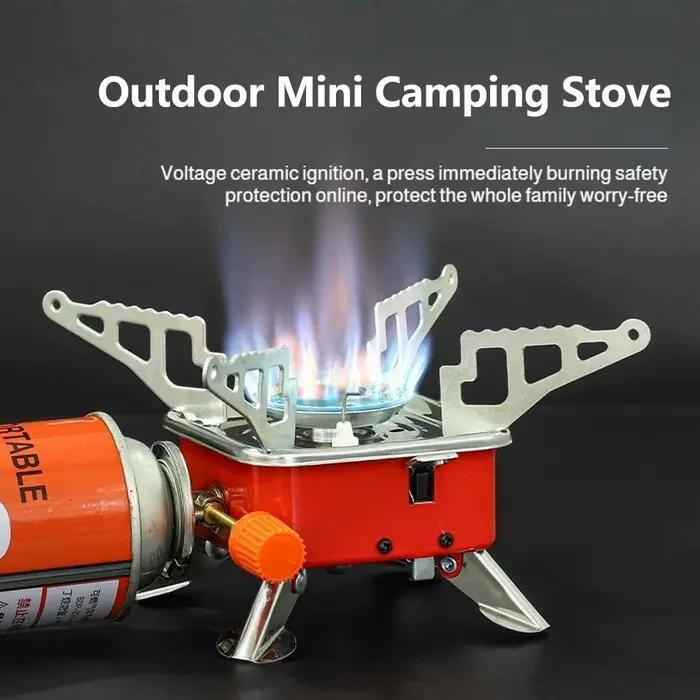 Réchaud portable pliable coupe-vent pour camping, randonnée, pique-nique, avec réservoir de gaz extérieur, 1/2 pièces