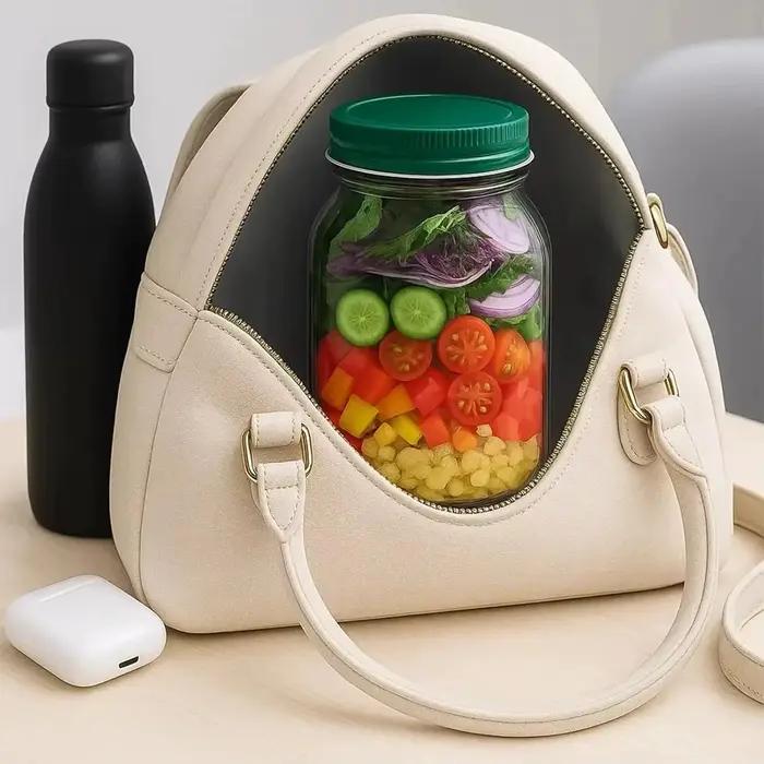 Récipient tout-en-un de dosette de salade portable en plastique ovale orange pour emporter des salades fraîches et équilibrées à tout moment