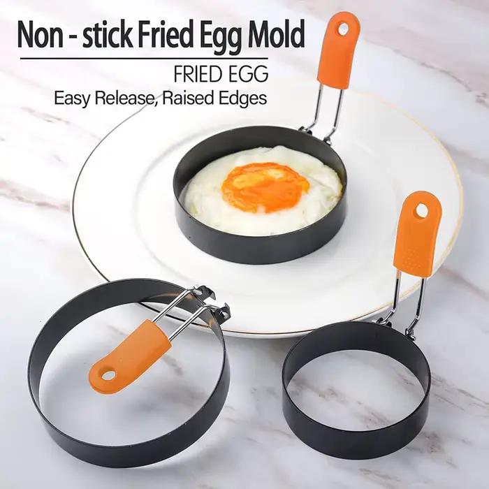 Anneau d'œuf frit en acier inoxydable, avec poignée en Silicone résistante à la chaleur, moule antiadhésif pour œufs frits, forme d'œufs brouillés
