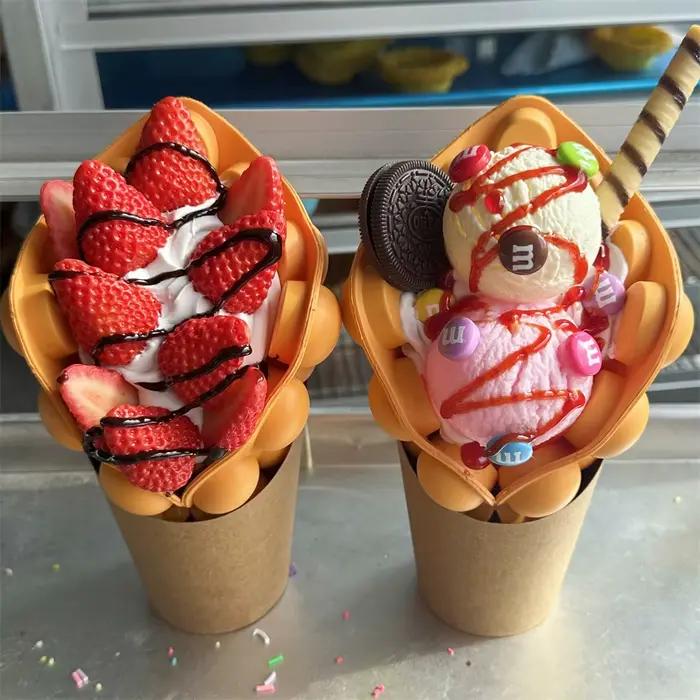 Ensemble de 2 pièces de cuillère à crème glacée, sucre sucré, Harvey, chocolat aiss, glace, snacks de rue, modèle de vente sur le marché, gaufre à bulles, cadeau