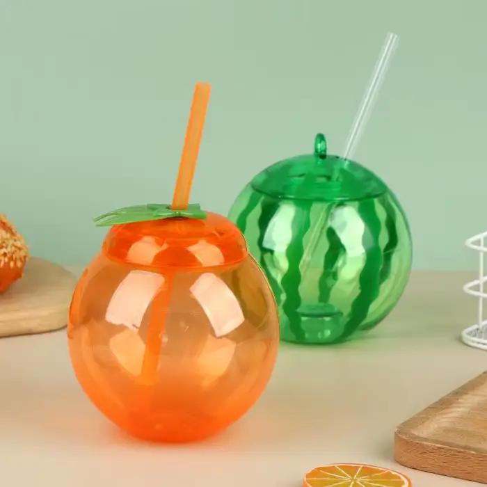 Bouteille de jus fantaisie en forme de fruit avec paille pour la maison et l'extérieur – Orange Pastèque