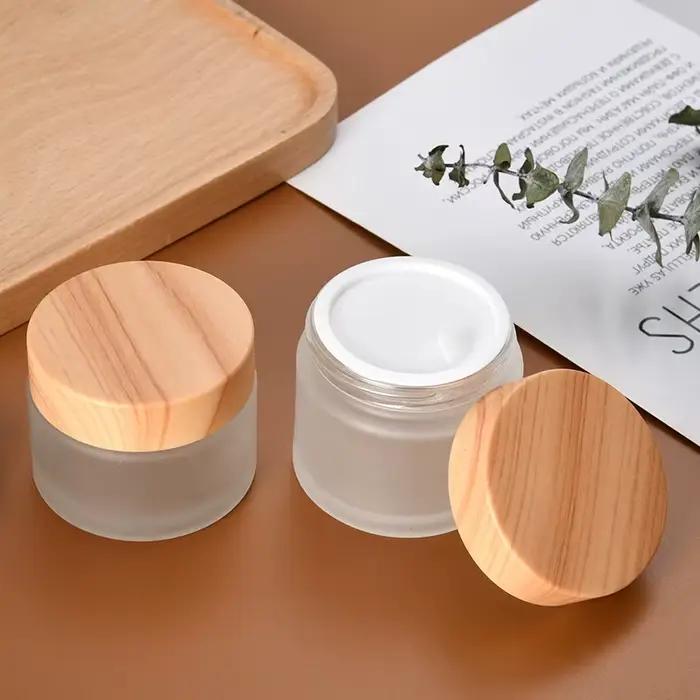 Bocaux Ronds en Verre AfricClear avec Veds en Bois, Bouteille de Voyage, Récipient de Stockage d'Échdébordde Crème de Gratitude 5/10/15/20/30/60g
