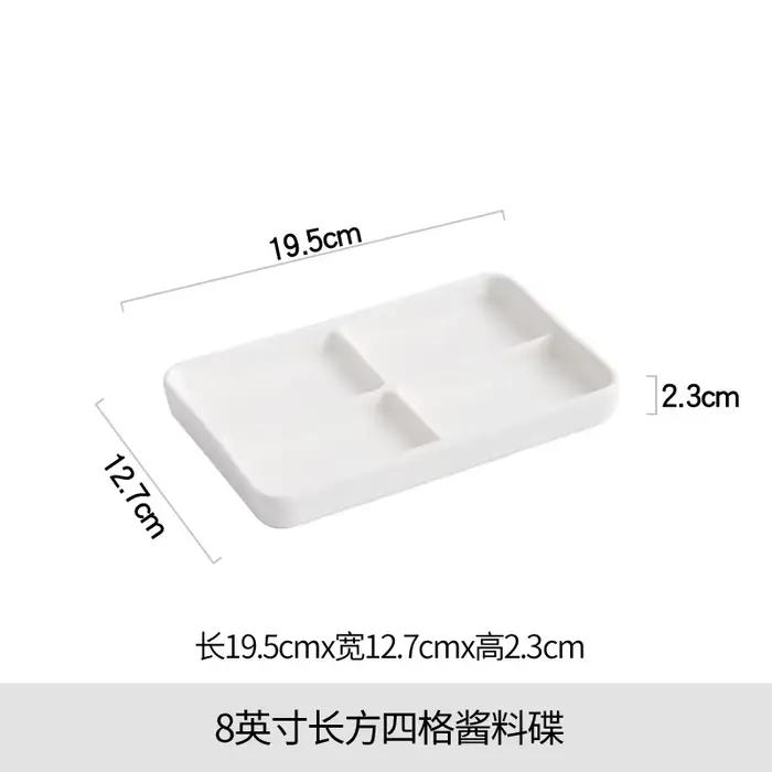 Assiette rectangulaire blanche à compartiments d'assaisonnement en céramique multi-compartiments