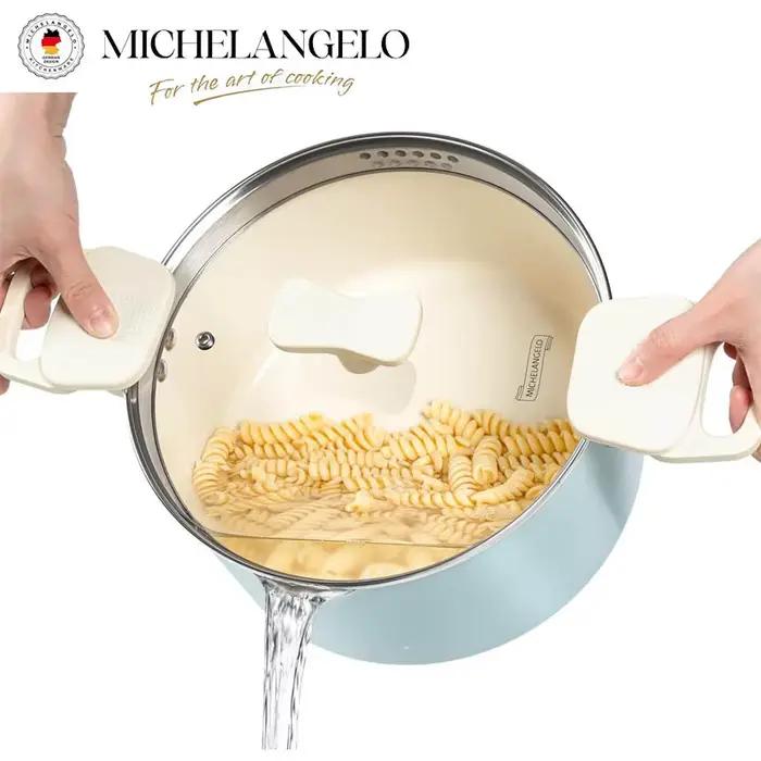 MICHELANGELO Pot à pâtes avec couvercle passoire marmite avec couvercle marmite à spaghetti antiadhésive égouttable marmite saine revêtue de céramique