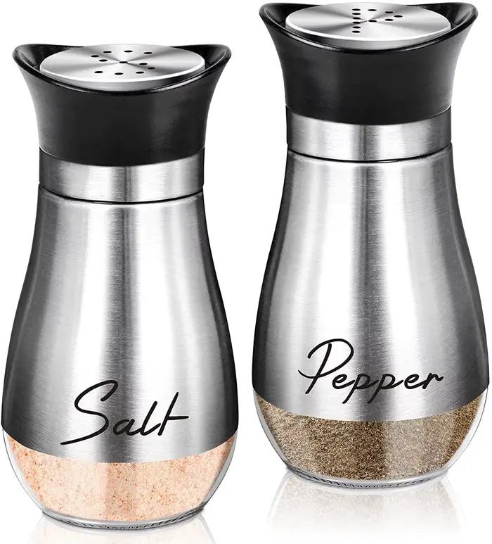 Distributeur de salière astronomique en verre et acier inoxydable, 2 pièces, shakers, épices, trous de versement réglables, boîtes d'assaisonnement