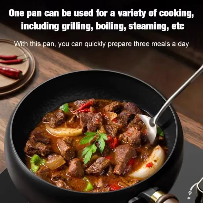 Pot à fond épais non revêtu, fait à la main en fer, pot de cuisson domestique, pot antiadhésif, cuisinière à gaz, cuisinière à induction, universel