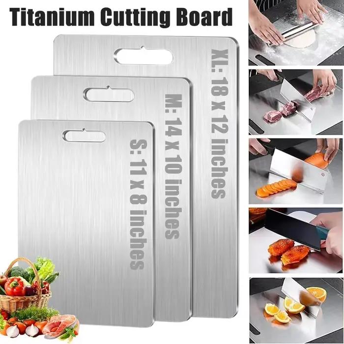 Planche à découper en titane pure pour la cuisine et l'extérieur résistante aux bactéries et hypoallergénique pour les occasions spéciales