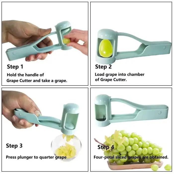 Trancheuse à raisin en acier inoxydable ergonomique pour salades de fruits et préparation de repas pour tout-petits occaions familiales et pique-niques