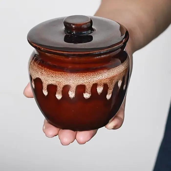 Pot de décapage en céramique émaillée, pot de Fermentation Kimchi de Style Antique, récipient de conserve en grès pour le stockage de la cuisine à domicile