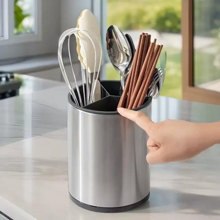 Support à ustensiles de cuisine grande capacité en acier inoxydable
