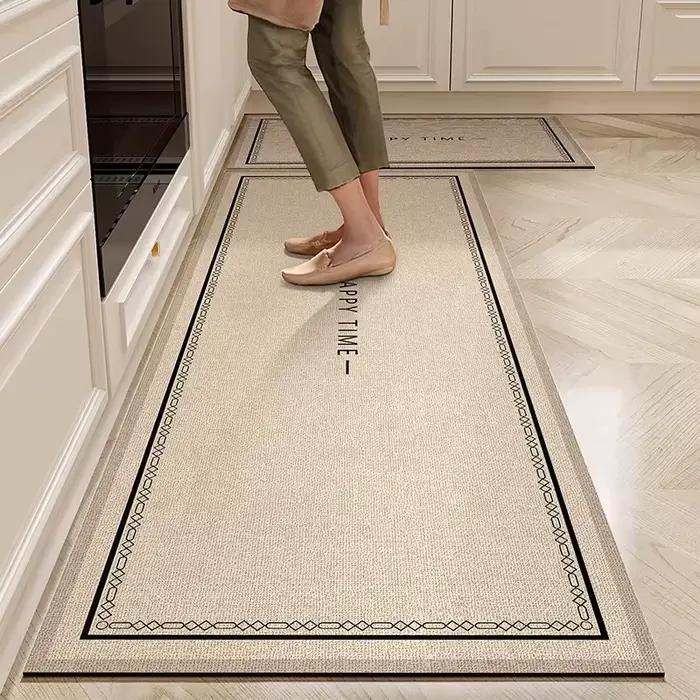 Tapis de sol cuisine en pvc imperméable résistant à l'huile antidérapant en cuir style classique pour décoration de maison usage commercialisée occasions spéciales