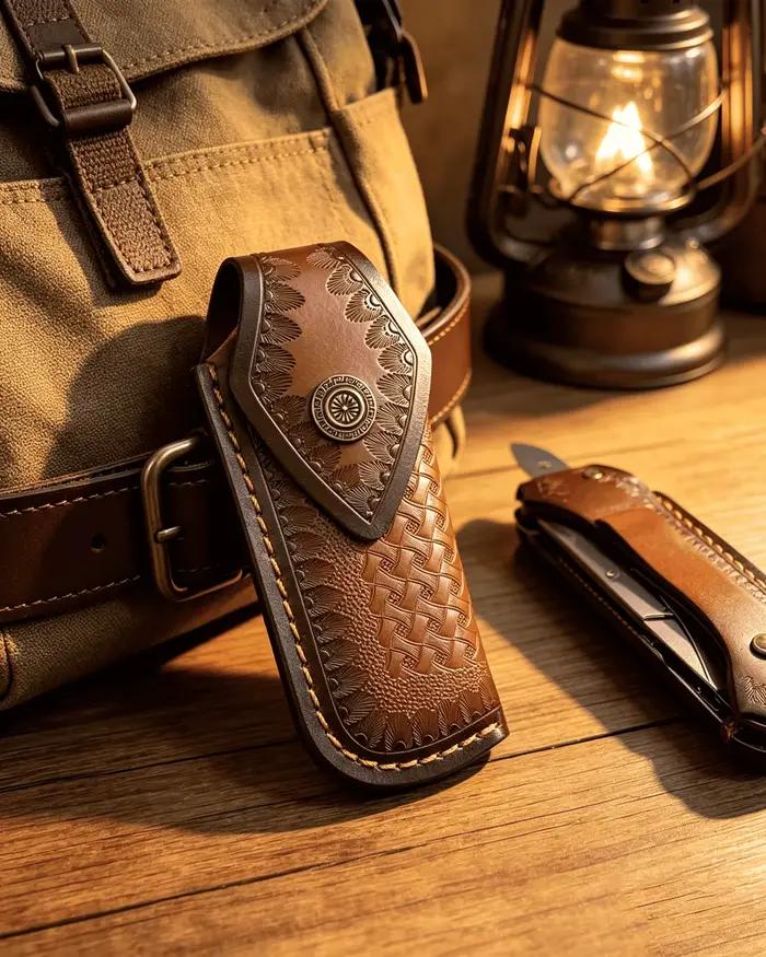 Étui à couteau à lame unique exquis, étui à couteau pliant en cuir, étui à couteau d'extérieur, étui à couteau multi-usage