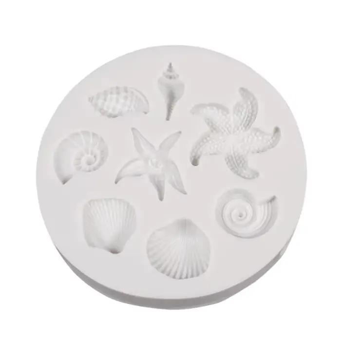 Moule à gâteau fondant marin en silicone pour biscuits et bonbons coquillage étoile de mer poissons sous la mer pâtisserie 3D confiserie DIY装饰性蛋糕模具适用于家庭和花园厨房餐具蛋糕工具，采用海洋主题设计，包括贝壳、海星、水下鱼类等形状，适用于制作饼干和糖果。这款模具使用环保硅胶材料，尺寸为直径7厘米，可微波炉和冷冻使用，便于清洁和重复利用。适合用于婚礼蛋糕装饰、马卡龙和各种饼干制作。