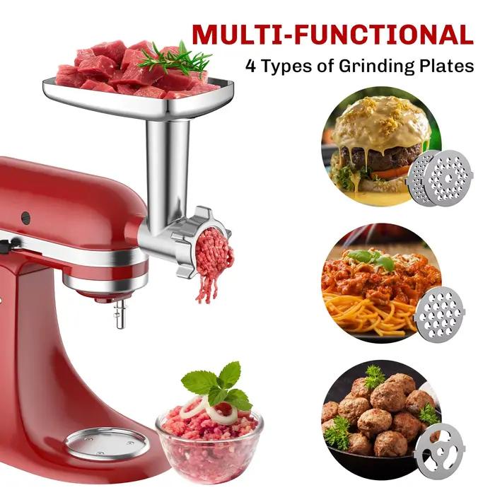 Accessoire de hachoir à viande en métal Gvode pour batteur sur socle KitchenAid avec 4 plaques de hachage, 3 tubes à saucisses et 2 lames