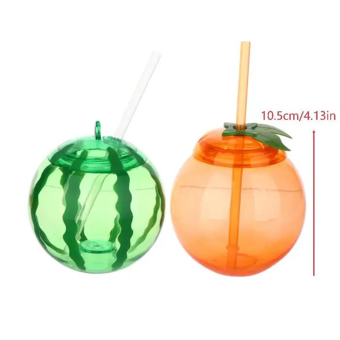 Bouteille de jus fantaisie en forme de fruit avec paille pour la maison et l'extérieur – Orange Pastèque