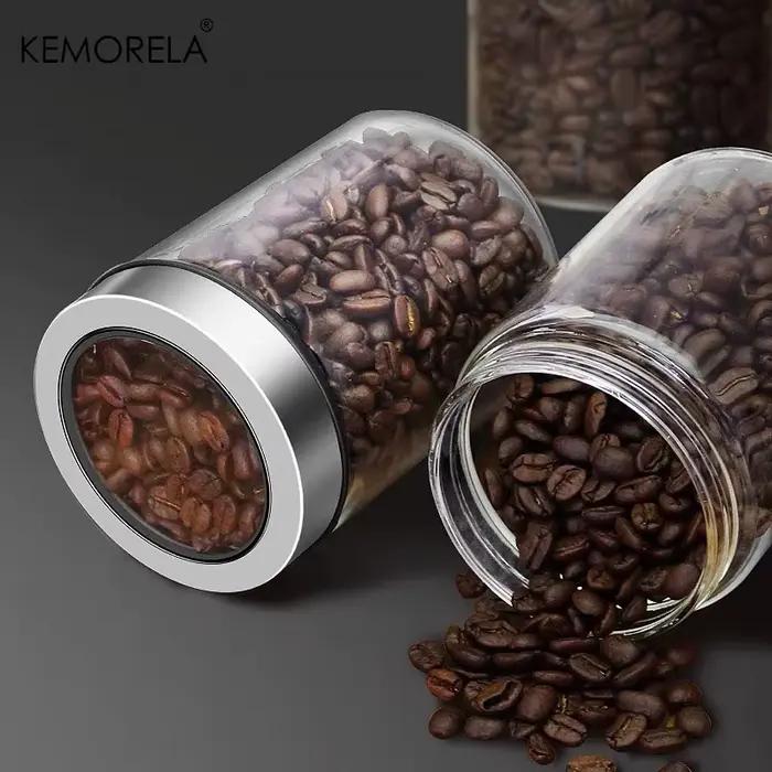 Pot de stockage de café transparent avec couvercle, verre cylindrique créatif, récipient scellé, démontrent d'avoine, céréales, collation, ménage