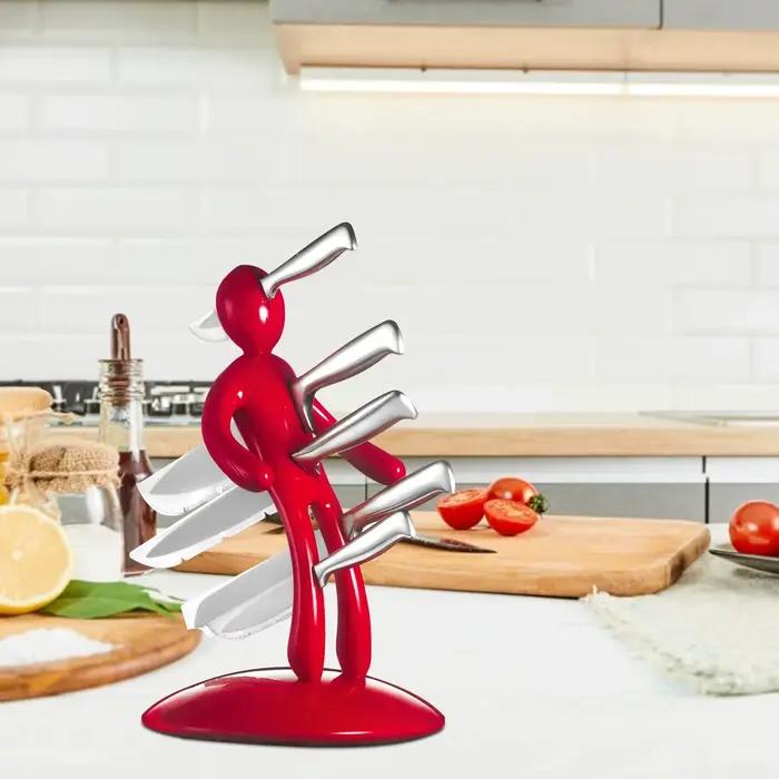 Ensemble de porte-couteau humanoïde multifonctionnel créatif en acier inoxydable, support de rangement pour la cuisine sans couteau