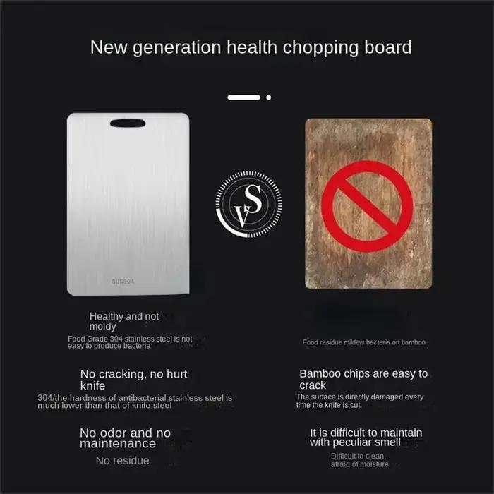 Planche à découper double face en acier inoxydable antibactérienne pour la cuisine et la préparation d'aliments pour bébés occaions familiales