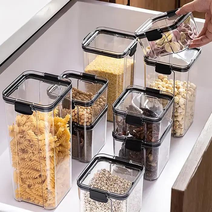 Boîtes scellées transparentes, boîtes alimentaires en plastique, boîtes carrées scellées pour conserver la fraîcheur, fruits secs, épices, boîtes de stockage du thé, 2 pièces