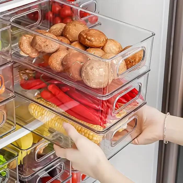 Boîte de rangement alimentaire empilable pour réfrigérateur avec poignée, organiseur de cuisine