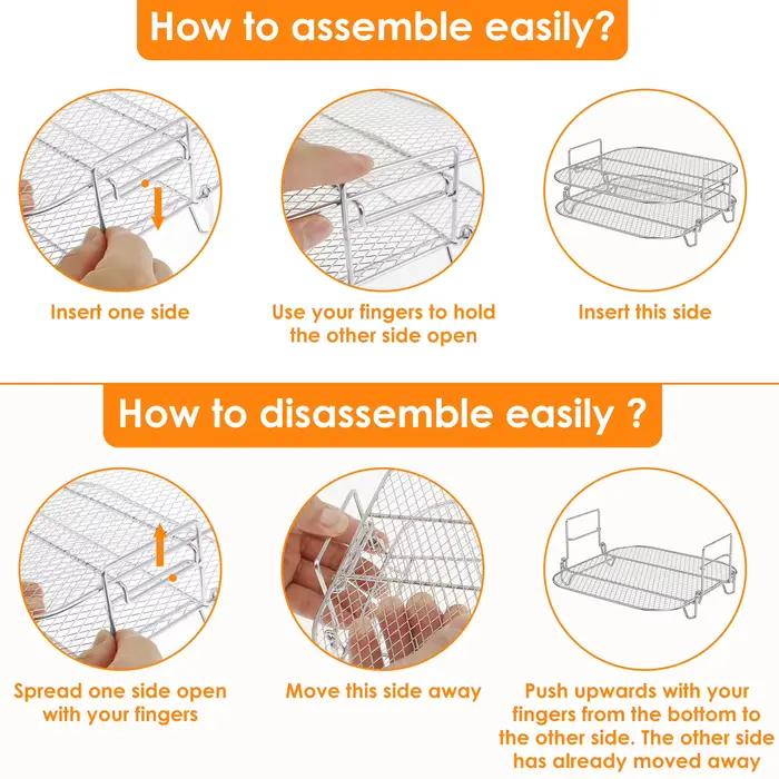 Support de friteuse à Air, grilles empilables, supports de brochettes, accessoires universels, supports de barbecue à viande en acier inoxydable pour la cuisson