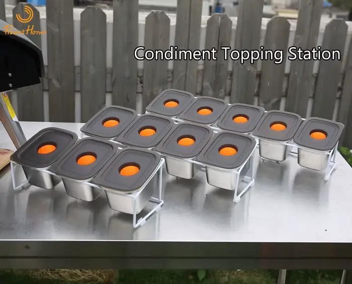 Station de garniture en acier inoxydable pour pizza garniture conteneur sauce ingrédients cuisine réfrigérateur kaki foncé prune