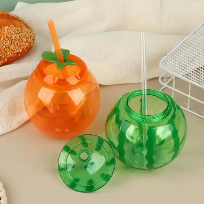 Bouteille de jus fantaisie en forme de fruit avec paille pour la maison et l'extérieur – Orange Pastèque