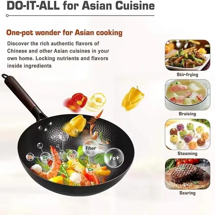 Poêle à Wok antiadhésive de 28cm, poêle en fer non revêtue, marmite à Steak, poêle à crêpes, cuisinière à gaz moulée faite à la main, ustensiles de cuisine à Induction