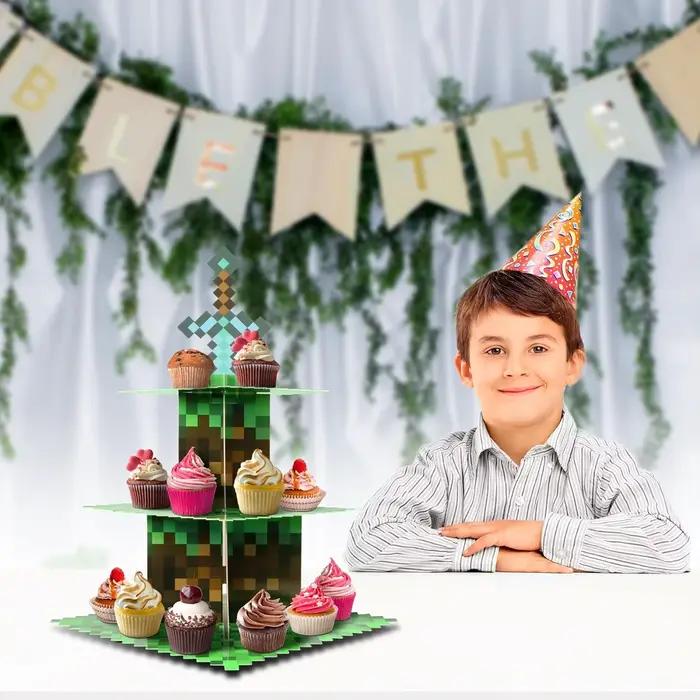 Supports à cupcakes pour jeux de pixels, décorations de fête d'anniversaire, fournitures de cadeaux de fête, support à cupcakes en carton avec Table de garniture