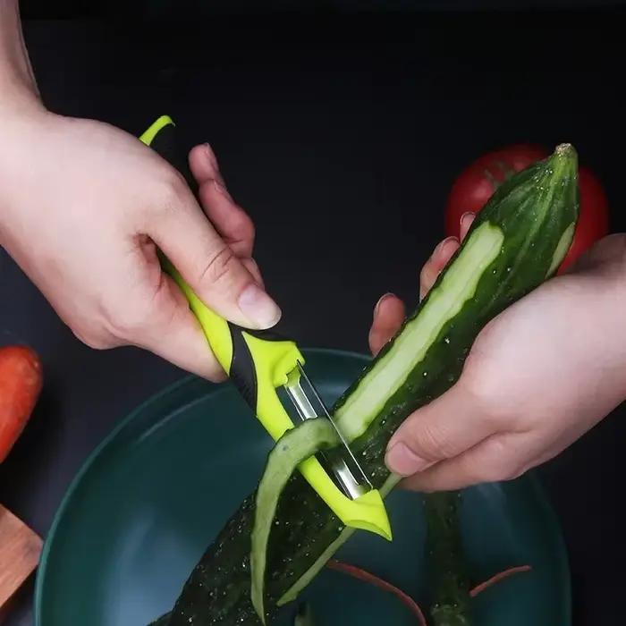 Éplucheur de fruits en acier inoxydable, gadgets de cuisine réutilisables, coupe-fruits, couteau à éplucher