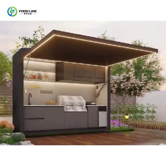 Cuisine extérieure moderne haut de gamme personnalisée, écologique, avec armoires modulaires en aluminium, grill, évier, réfrigérateur et cuisinière à gaz 6 brûleurs