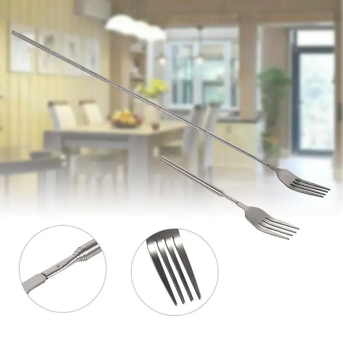 Fourchette télescopique extensible en acier inoxydable pour dîners et barbecues, longueur réglable, idéale pour repas chauds et événements en plein air