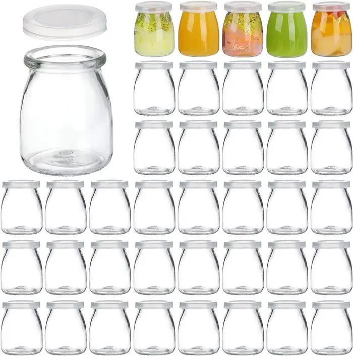 Pots en verre transparents rouges pour yaourt, confitures, gelée, pudding et mousse à offrir pour la maison et la cuisine