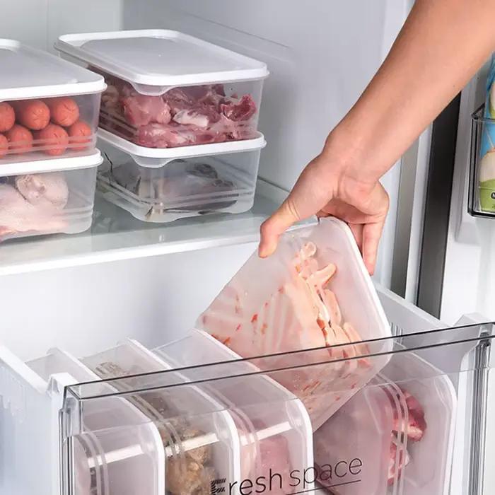 Boîte de rangement scellée en plastique rectangulaire pour réfrigérateur domestique, bac à légumes avec couvercle, entretoise fraîche, clair, boulettes