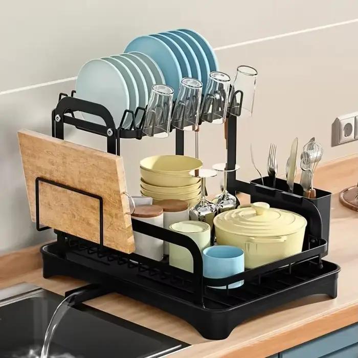 Égouttoir à vaisselle de cuisine avec panier de drainage et plateau de séchage