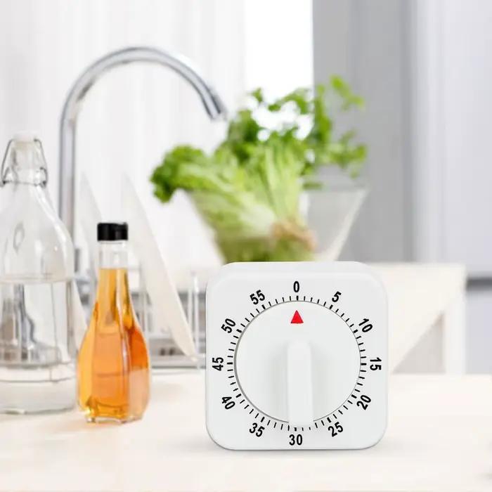 Minuterie mécanique carrée blanche, outils de cuisine, 60 apprentissage, compte à rebours, alarme, rappel