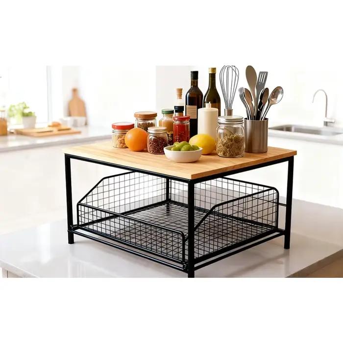 Étagère de rangement double couche pour comptoir de cuisine avec tiroirs pour vaisselle, épices, café, condiments, gain de place