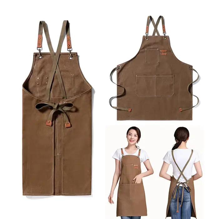 Tablier de cuisine professionnel, tabliers en toile résistant à l'huile avec grande poche pour hommes et femmes, tablier de travail de chef pour Grill Restaurant Bar