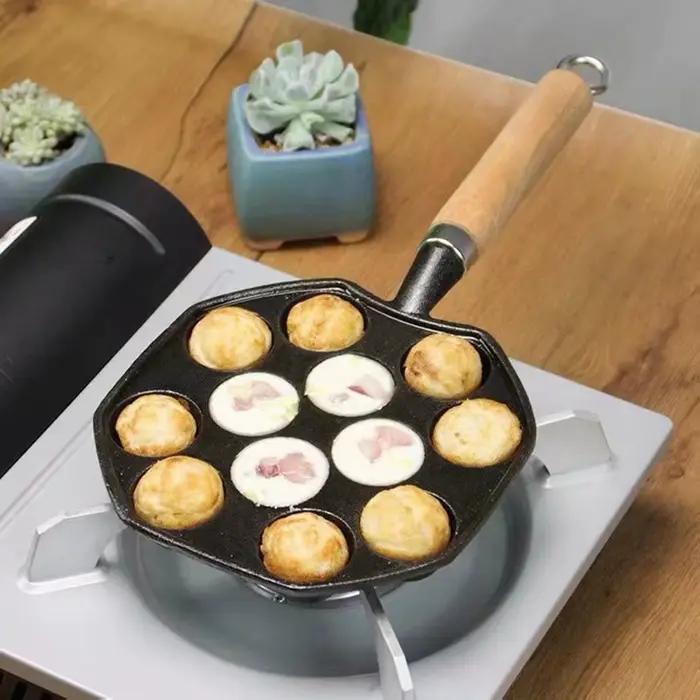Poêle Takoyaki en fonte antiadhésive 14 trous pour préparer des boulettes de viande à la maison occasions familiales et amicales