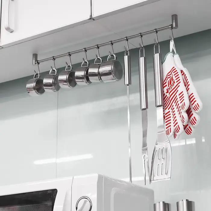 Support de Rail de cuisine mural, support suspendu pour ustensiles, crochets de suspension en acier inoxydable pour outils de cuisine, Pot serviette