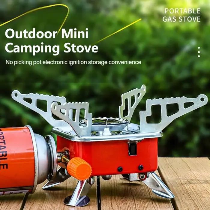 Réchaud portable pliable coupe-vent pour camping, randonnée, pique-nique, avec réservoir de gaz extérieur, 1/2 pièces
