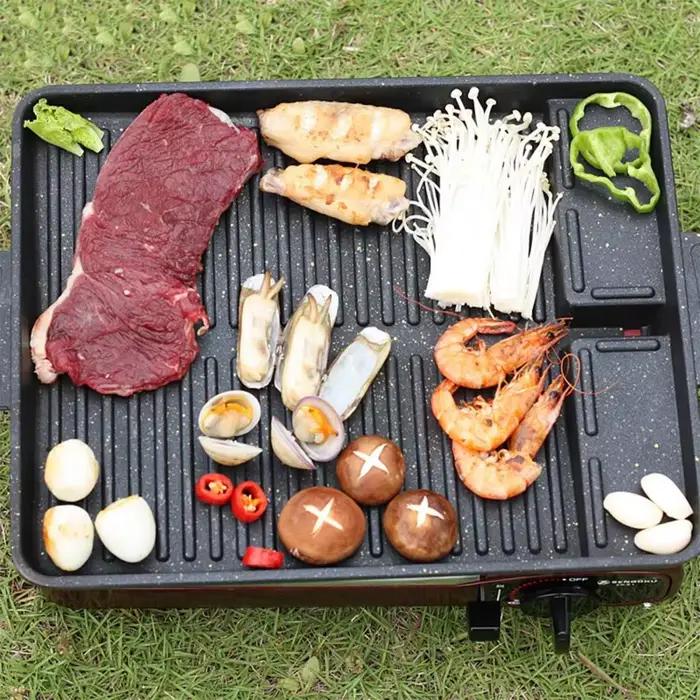 Plaque de gril barbecue coréenne antiadhésive alliage aluminium hauteur réglable portable pour rassemblements familiaux fêtes extérieures