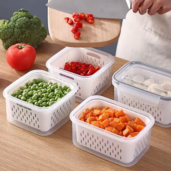 Boîte de rangement pour réfrigérateur organisateur de cuisine avec drainage double couche pour stockage de fruits et légumes frais conteneurs de rangement garde-manger occaions spéciales