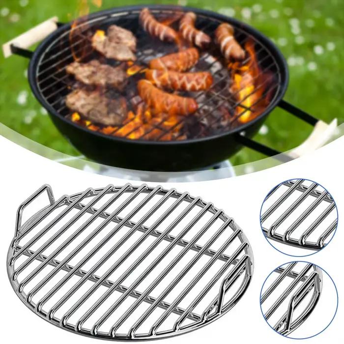 Grates de grillades rondes 40 cm Remplacement en acier inoxydable avec poignée BBQ Grills Mesh Straight-Bar Design Outdoor Camping Party