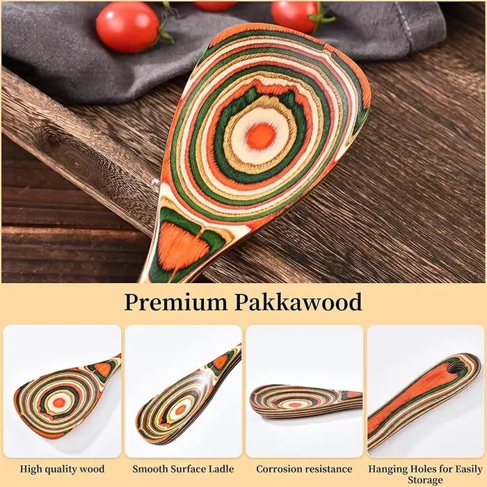 Cuillères de cuisine en bois pakkawood, pour la cuisine, ensemble d'ustensiles de service antiadhésifs pakkawood, ensemble de serveurs à salade, ensemble d'ustensiles de cuisine