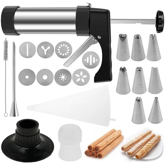 Kit de Pistolet de Presse à Biscuits en Acier Inoxydable, Machine à Churros Manuelle, Bricolage, Extrudeuse de Seringue, Buses, Passepoil, Crème, Biscuit