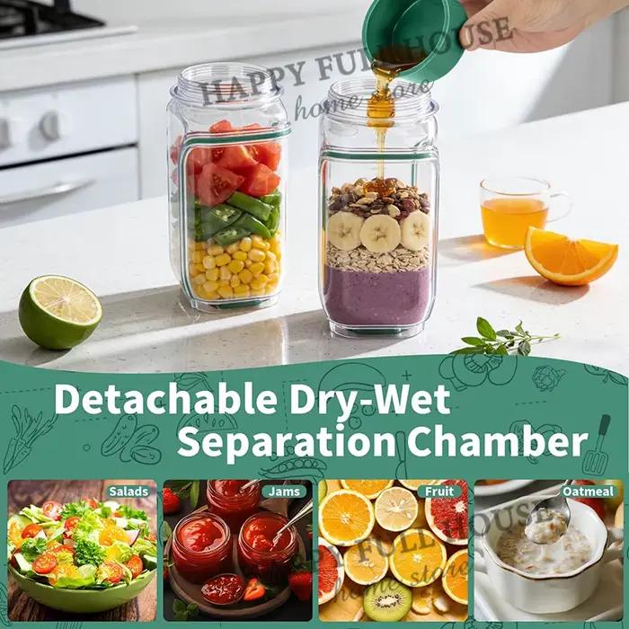 Contenant à salade en plastique hermétique avec ouverture latérale pour garder la salade fraîche et croquante tout au long de la journée pour le déjeuner portable et les occasions spéciales